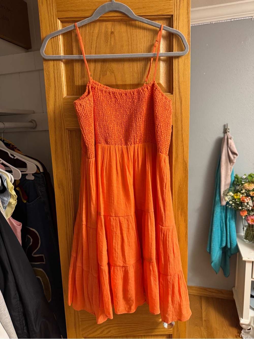 Women's Orange Smocked Sundress - Spaghetti Strap Summer Dress
